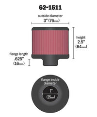 Thumbnail for K&N 1in Flange ID x 3in OD x 2.5in Height Clamp On Crankcase Vent Filter