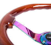 Thumbnail for NRG Reinforced Steering Wheel (350mm / 3in. Deep) Classic Dark Wood w/4mm Neochrome Solid 3-Spoke