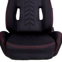 Thumbnail for NRG Sport Seats (Pair) Cloth w/NRG Logo & NRG Arrow Cushion Imprint - Black w/Red Stitch