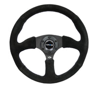 Thumbnail for NRG Reinforced Steering Wheel (350mm / 2.5in. Deep) Blk Suede Comfort Grip w/5mm Matte Blk Spokes