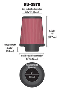 Thumbnail for K&N Universal Clamp-On Air Filter 3in FLG / 5in B / 4-1/2in T / 5in H