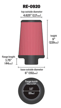 Thumbnail for K&N Universal Rubber Filter 3 1/2inch ID FLG / 6inch Base / 4-5/8inch Top / 9inch Height