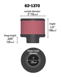 Thumbnail for K&N 1in Flange ID x 2in OD x 1.5 inch H Rubber Base Crankcase Vent Filter