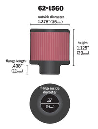 Thumbnail for K&N 0.75 inch ID 1.375 inch OD 1.125 inch H Clamp On Crankcase Vent Filter