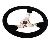 Thumbnail for NRG Reinforced Steering Wheel (350mm / 3in. Deep) Blk Suede Floral Dipped w/ Blk Baseball Stitch