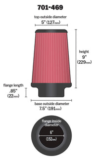 Thumbnail for Airaid Universal Air Filter - Cone 6 x 7 1/4 x 5 x 9