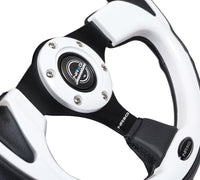 Thumbnail for NRG Reinforced Steering Wheel (320mm) Blk w/White Trim & 4mm 3-Spoke