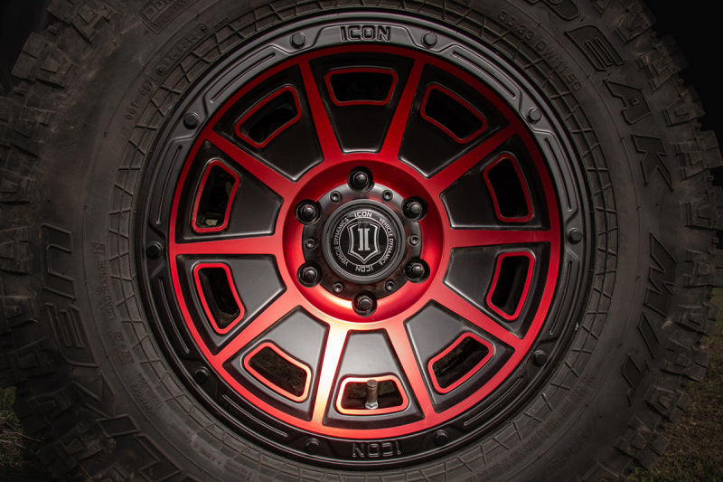 ICON Victory 17x8.5 5x4.5 0mm Offset 4.75in BS Satin Black w/Red Tint Wheel