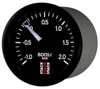 Thumbnail for Autometer Stack 52mm -1 to +2 Bar T-Fitting 0.187in Barb (M) Mechanical Boost Pressure Gauge - Black