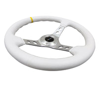 Thumbnail for NRG Reinforced Steering Wheel (350mm / 3in. Deep) Wht Leather w/Silver Spoke & Single Yellow Mark