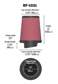 Thumbnail for K&N Round Tapered Universal Air Filter 3.5in Flange ID / 5.75in Base OD / 3.75in Top OD / 6in H