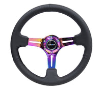 Thumbnail for NRG Reinforced Steering Wheel (350mm / 3in. Deep) Blk Leather/Blk Stitch w/Neochrome Slits