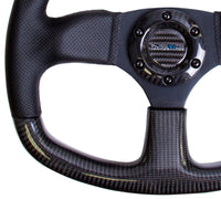 Thumbnail for NRG Carbon Fiber Steering Wheel (320mm) Flat Bottom & Leather Trim w/Black Stitching