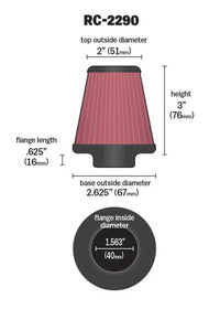 Thumbnail for K&N Universal Chrome Filter 1 9/16 inch FLG / 2 5/8 inch Bottom / 2 inch Top / 3 inch Height