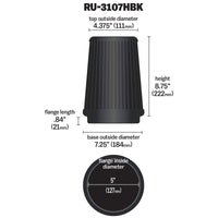 Thumbnail for K&N Universal Air Filter (5in Flange / 6-1/2in Base / 4-3/8in Top OD / 8-3/4in Height)