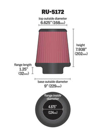 Thumbnail for K&N Universal Rubber Filter-Round Tprd 4.875in Flange ID x 9in Base OD x 6.625in Top OD x 7.938in H