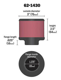 Thumbnail for K&N 1.375in Flange ID x 3in OD x 2.5in H Rubber Base Crankcase Vent Filter