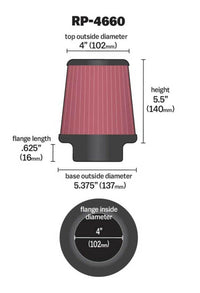 Thumbnail for K&N Universal Air Filter - Round Tapered 4in Flange ID / 5.375in Base OD / 4in Top OD / 5.5in H