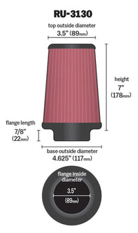 Thumbnail for K&N Filter Universal Rubber Filter 3 1/2 inch Flange 4 5/8 inch Base 3 1/2 inch Top 7 inch Height