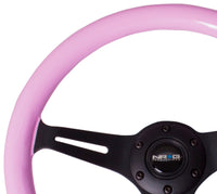 Thumbnail for NRG Classic Wood Grain Steering Wheel (350mm) Solid Pink Painted Grip w/Black 3-Spoke Center