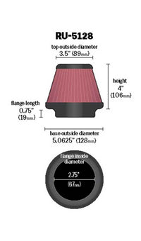 Thumbnail for K&N Universal Tapered Filter 2.75in Flange ID x 5.0625in Base OD x 3.5in Top OD x 4in Height