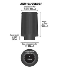 Thumbnail for AEM Dryflow 4in. X 9in. Round Tapered Air Filter