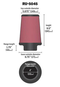 Thumbnail for K&N Filter 4 inch Flange 6 3/4 inch OD Base 5 7/8 inch OD Top 9 1/2 inch Height