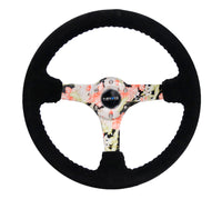 Thumbnail for NRG Reinforced Steering Wheel (350mm / 3in. Deep) Blk Suede Floral Dipped w/ Blk Baseball Stitch