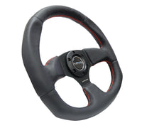 Thumbnail for NRG Reinforced Steering Wheel (320mm Horizontal / 330mm Vertical) Leather w/Red Stitching