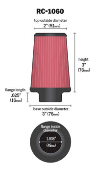 Thumbnail for K&N Universal Chrome Filter 1 15/16 inch FLG / 3 inch Base / 2 inch Top / 3 inch Height