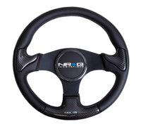 Thumbnail for NRG Carbon Fiber Steering Wheel (350mm) Blk Frame Blk Stitching w/Rubber Cover Horn Button