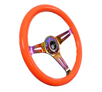 Thumbnail for NRG Classic Wood Grain Steering Wheel (350mm) Neon Orange Color w/Neochrome Spokes