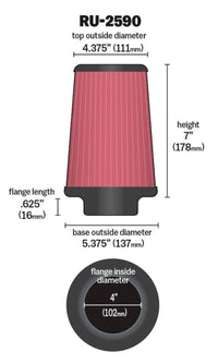 Thumbnail for K&N Filter Universal Rubber Filter 4 inch Flange 5 3/8 inch Base 4 3/8 inch Top 7 inch Height