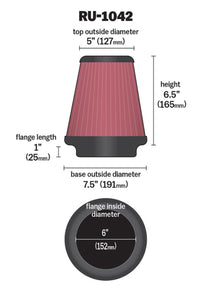 Thumbnail for K&N Universal Clamp-On Air Filter 6in FLG / 7-1/2in B / 5in T / 6-1/2in H