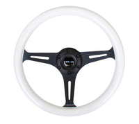 Thumbnail for NRG Classic Wood Grain Steering Wheel (350mm) Glow-N-The-Dark Green Grip w/Black 3-Spoke Center