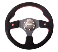 Thumbnail for NRG Reinforced Steering Wheel (320mm) Blk Suede w/Dual Buttons