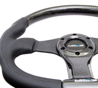 Thumbnail for NRG Carbon Fiber Steering Wheel (350mm) Oval Shape Black w/Leather Trim