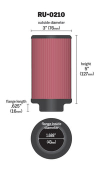 Thumbnail for K&N Filter Universal Rubber Filter 1-11/16in FLG / 3in OD / 5in Height