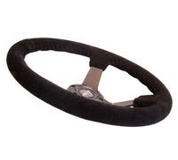 Thumbnail for NRG Reinforced Steering Wheel (350mm / 3in. Deep) Blk Suede w/Blk BBall Stitch (Odi Bakchis Edition)