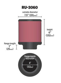 Thumbnail for K&N Universal Rubber Filter 6in FLange ID / 7.5in OD / 6in Height / Round Straight