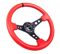 Thumbnail for NRG Reinforced Steering Wheel (350mm / 3in. Deep) Red Suede w/Blk Circle Cutout Spokes