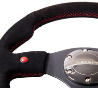 Thumbnail for NRG Reinforced Steering Wheel (320mm) Blk Suede w/Dual Buttons