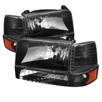 Thumbnail for Xtune Ford F150/Bronco 92-96 Headlights w/Corner Bumper 6pcs Amber- Black HD-JH-FB92-SET-AM-BK