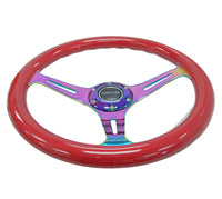 Thumbnail for NRG Classic Wood Grain Steering Wheel (350mm) Red Grip w/Neochrome 3-Spoke Center