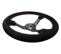 Thumbnail for NRG Reinforced Steering Wheel (350mm / 3in. Deep) Blk Suede w/Red Stitching & 5mm Spokes w/Slits