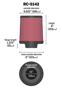 Thumbnail for K&N Universal Clamp-On Air Filter inch FLG 4.5inch Base 4 inch Top 4-1/2in FLG 8in Base