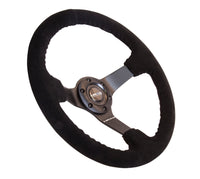 Thumbnail for NRG Reinforced Steering Wheel (350mm / 3in. Deep) Blk Suede w/Blk BBall Stitch (Odi Bakchis Edition)