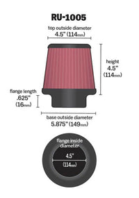 Thumbnail for K&N Filter Universal X Stream Clamp-On 4-1/2in Flange 5-7/8in Base 4-1/2in Top 4-1/2in Height