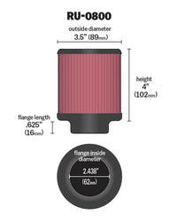 Thumbnail for K&N Universal Air Filter - 2-7/16in Flange x 3-1/2in OD x 4in Height