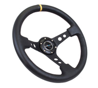 Thumbnail for NRG Reinforced Steering Wheel (350mm / 3in. Deep) Blk Leather w/Blk Cutout Spoke/Yellow Center Mark